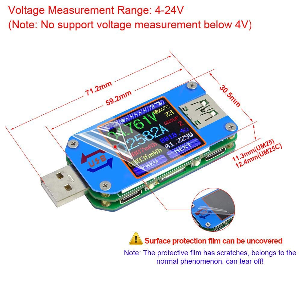 UM25 UM25C gerilim ve akım ölç - Usb Ammeter Tester incelemesi ve fiyatı